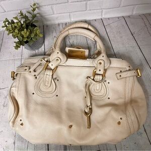 Chloe Paddington Leather Hand Bag Cream Large Y2K No Lock Purse